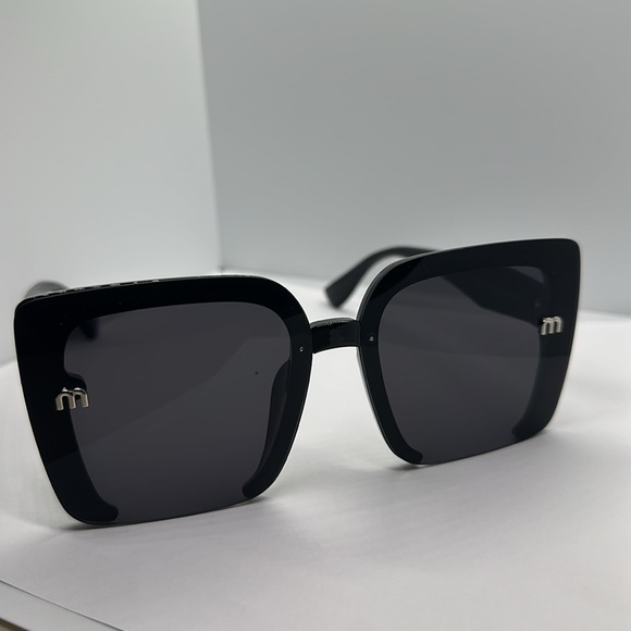 Oversized Black Square Sunglasses Silver M Logo UV Protection Chic Trendy Shades main image 10
